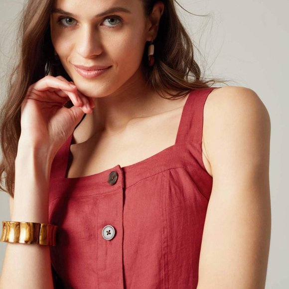 J. Jill 100% linen button front midi dress NWT L red - Picture 2 of 5